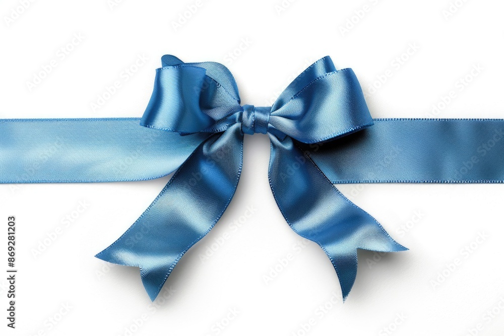Naklejka premium A blue ribbon tied with a bow on a white background, perfect for gift wrapping or decoration