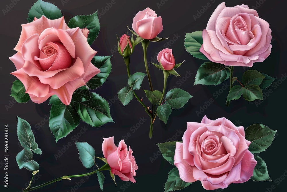 Fresh bouquet of pink roses with green leaves Fresh bouquet of pink roses with green leaves
