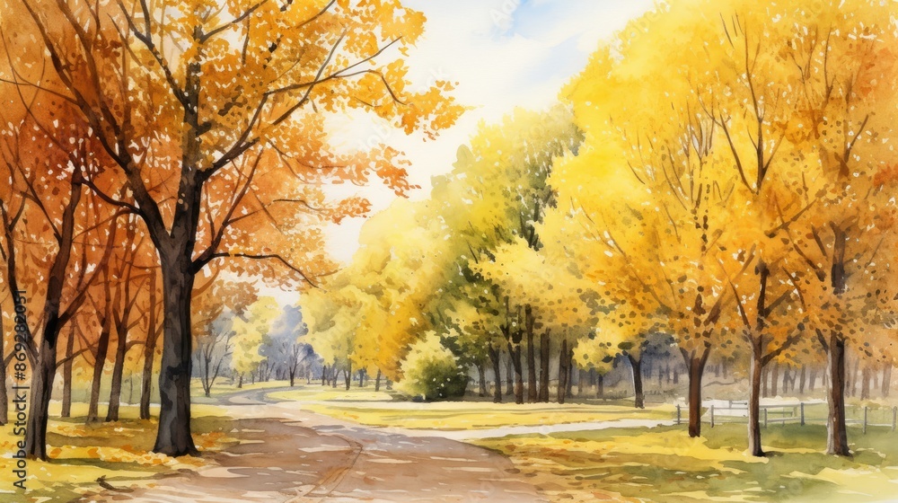 park landscape in autumn watercolor illustration park landscape in autumn watercolor illustration
