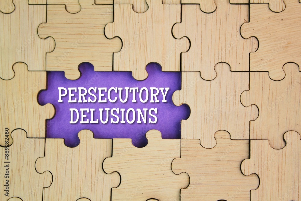 Fototapeta premium wooden puzzle with the word persecutory delusions