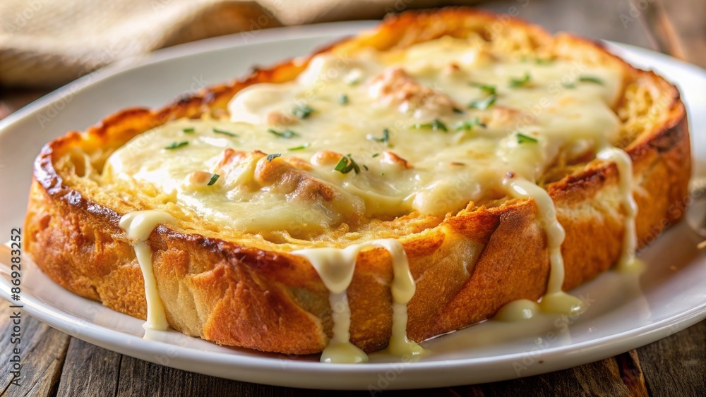 Golden-brown, melted cheese oozes out of crispy, buttery bread, arranged artistically on a clean, white ceramic plate, awaiting consumption. Golden-brown, melted cheese oozes out of crispy, buttery bread, arranged artistically on a clean, white ceramic plate, awaiting consumption.