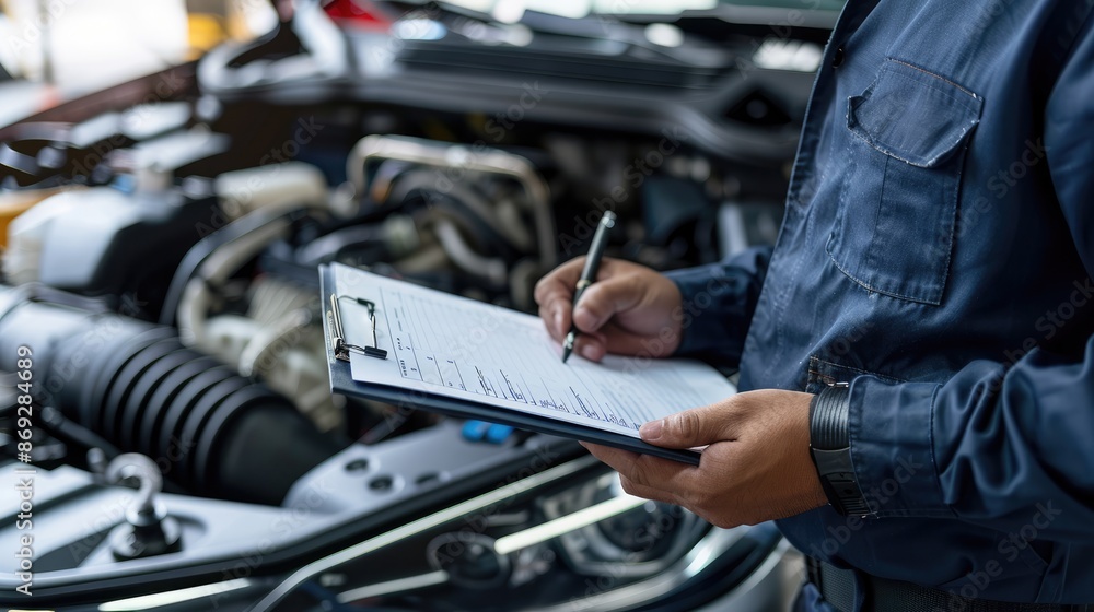 Mechanic Inspecting a Car Engine Mechanic Inspecting a Car Engine