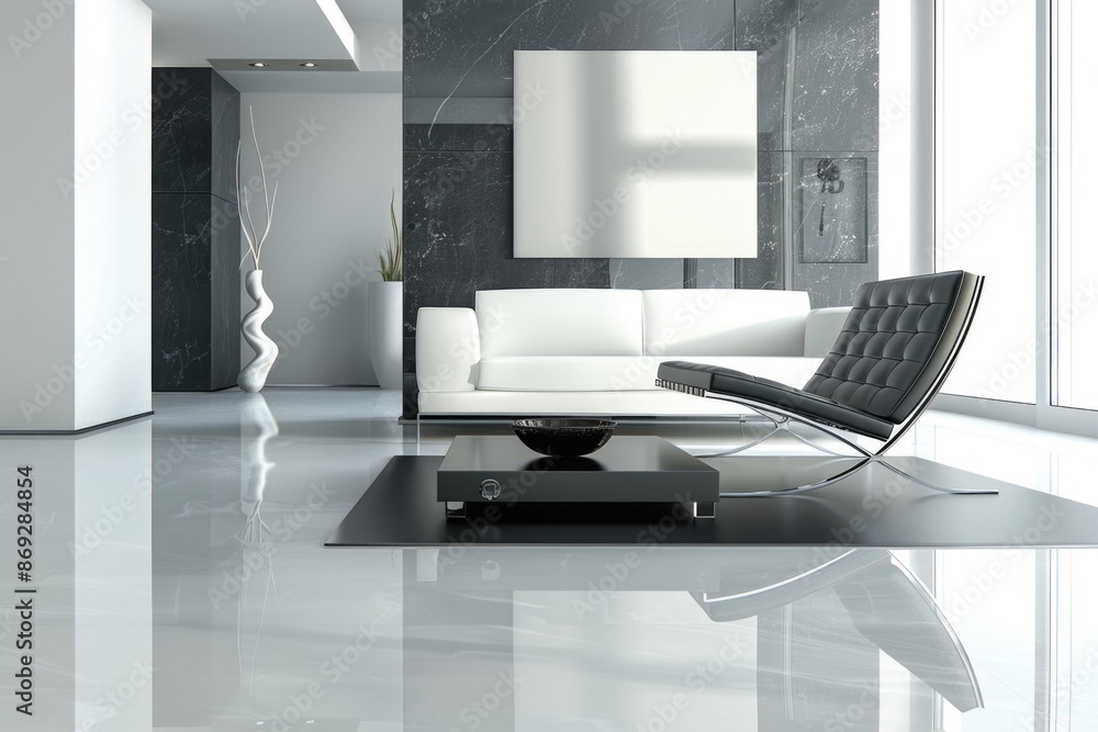 A cozy living room with a white couch and black coffee table A cozy living room with a white couch and black coffee table