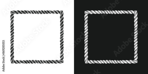 square rope frame on black and white background vector illustration