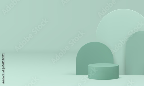 Green pastel 3d podium stage with semi circle wall background realistic vector illustration