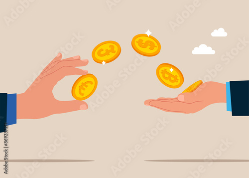 People send and receive money. Flat vector illustration