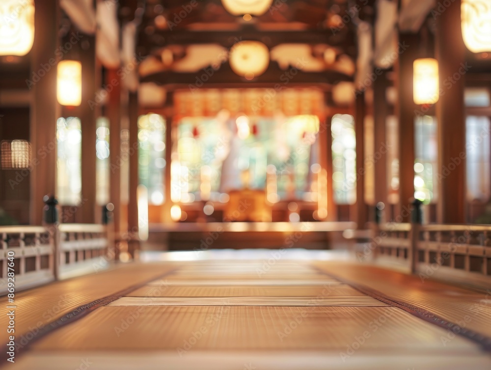 Blurred Shinto temple interior with no people, classical interior, light colors, background, wallpaper Blurred Shinto temple interior with no people, classical interior, light colors, background, wallpaper
