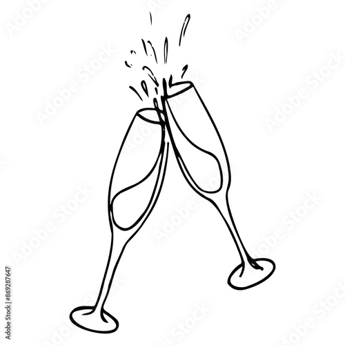 clinking glasses with drink spilling out - hand drawn doodle