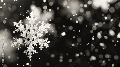 White snowflakes on the black Christmas background.Generative AI