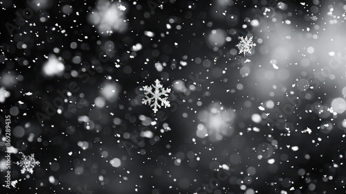 White snowflakes on the black Christmas background.Generative AI