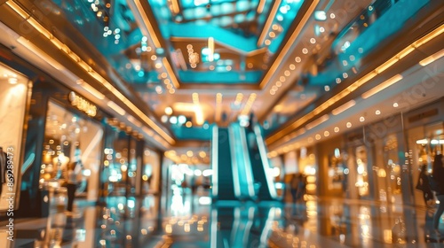 Modern luxury shopping mall interior, blurred picture, advertising, background, wallpaper, space for text © shooreeq