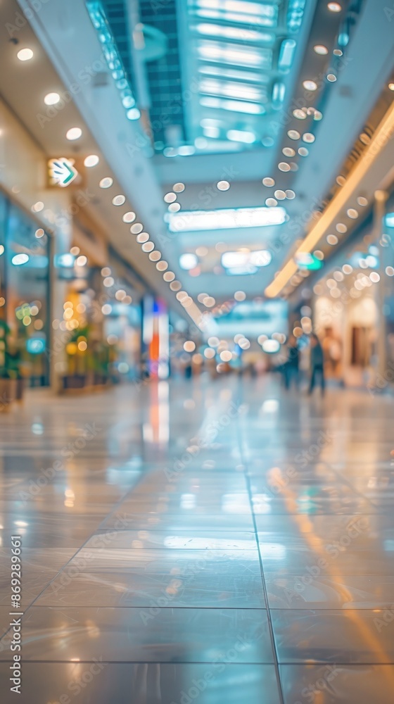 Fototapeta premium Modern luxury shopping mall interior with no people, blurred picture, advertising, background, wallpaper, space for text
