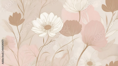 Wallpaper Mural Delicate floral wallpaper. A close-up view of delicate pink flowers in full bloom, arranged on a white background Torontodigital.ca