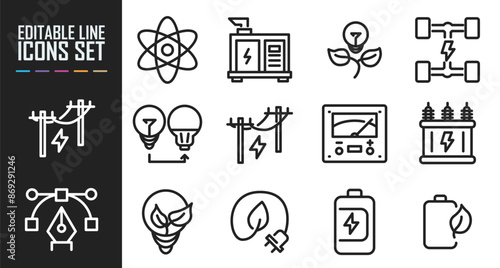 Electricity minimal thin lines icon. Related to electricity, renewable energy, ecology, power plant. Editable stroke. Vector illustration.