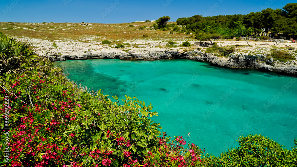 Porto Badisco, spiaggia, Approdo di Enea, Otranto,Puglia,Italia Porto Badisco, spiaggia, Approdo di Enea, Otranto,Puglia,Italia