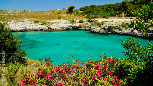 Porto Badisco, spiaggia, Approdo di Enea, Otranto,Puglia,Italia