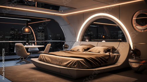 Futuristic, post-modern luxury style living room bedroom © Yi.z