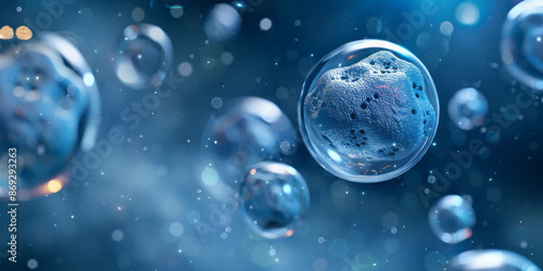 Wallpaper Mural A few large cells floating in fluid, in a closeup shot, against a dark blue blurred background. Torontodigital.ca