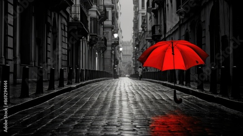 A red umbrella on the street