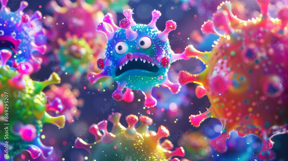Fototapeta premium funny colorful cute virus background 