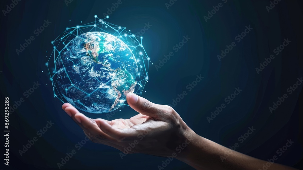 Global Network in Hand, A Symbol of Interconnectedness Global Network in Hand, A Symbol of Interconnectedness