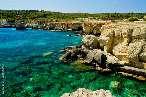 Porto Miggiano, spiaggia e torre, Otranto,Puglia,Italia photo