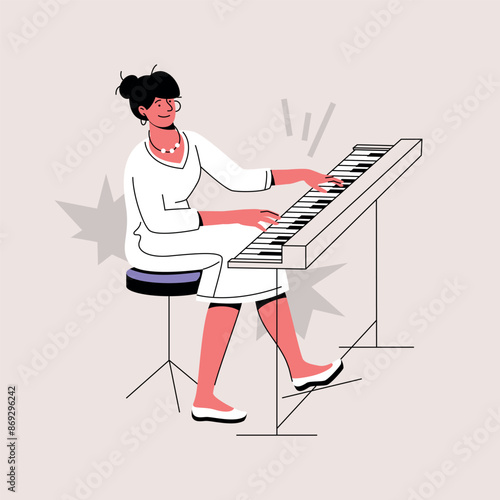 Female Performer Plays Piano
