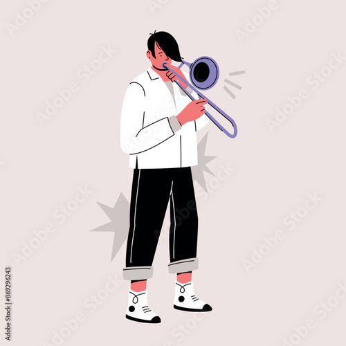 Male Performer Plays Trombone