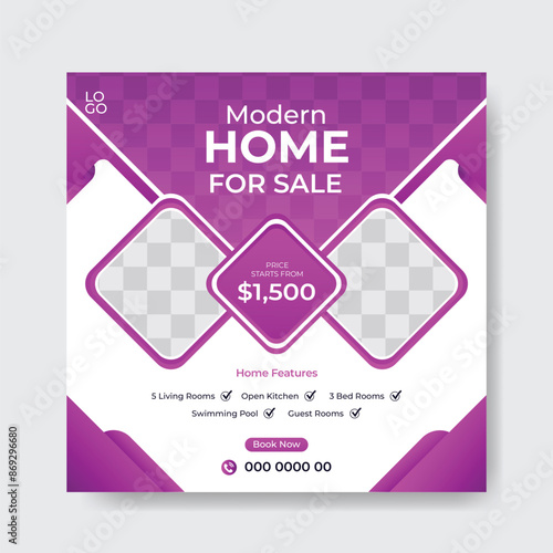 Set of Real estate social media post template design. Usable for social media, website, sign, and editable banner template.  