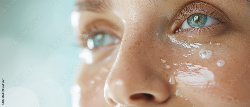 Close-up of a woman s face with a focus on skincare application, moisturizing, beauty care Close-up of a woman s face with a focus on skincare application, moisturizing, beauty care
