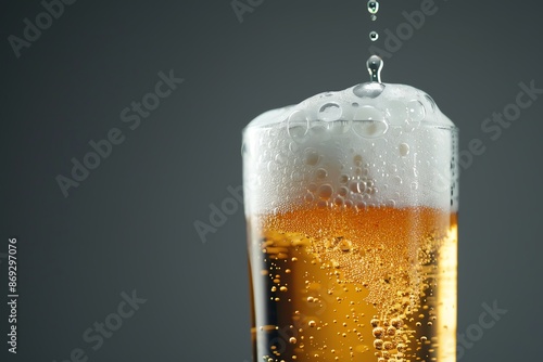 Wallpaper Mural refreshing beer with bubbles and foam, cold lager in glass, closeup Torontodigital.ca