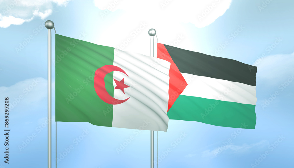 Palestine and Algeria Flag Together A Concept of Relations Palestine and Algeria Flag Together A Concept of Relations
