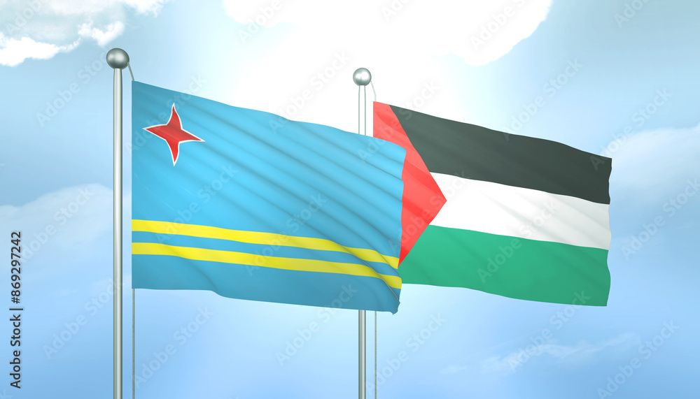Palestine and Aruba Flag Together A Concept of Relations Palestine and Aruba Flag Together A Concept of Relations