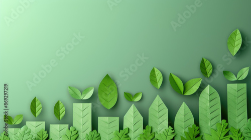 Financial chart with leaves representing sustainable investment and green economy, styled as paper-cutouts to emphasize eco-friendly finance. photo