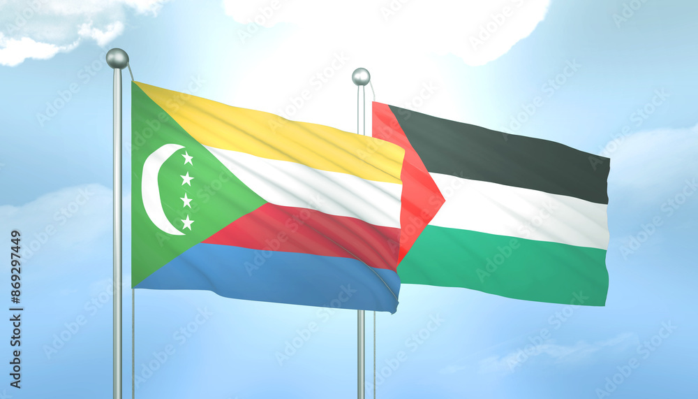 Palestine and Comoros Flag Together A Concept of Relations Palestine and Comoros Flag Together A Concept of Relations