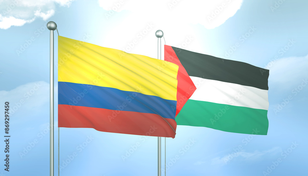 Palestine and Colombia Flag Together A Concept of Relations Palestine and Colombia Flag Together A Concept of Relations