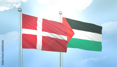 Palestine and Denmark Flag Together A Concept of Relations