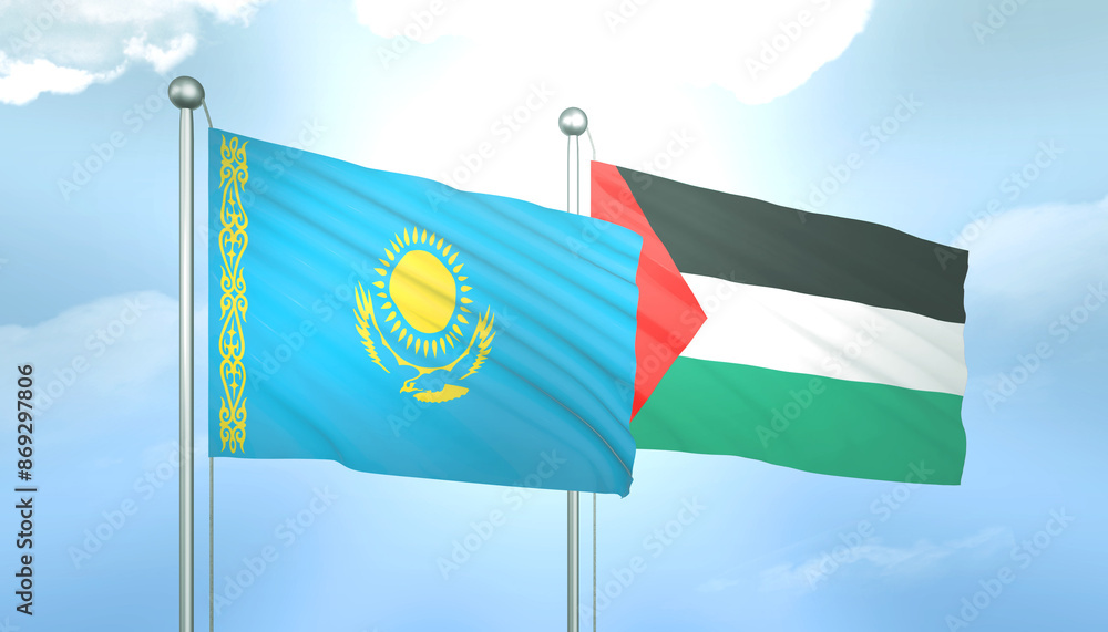 Palestine and Kazakhstan Flag Together A Concept of Relations Palestine and Kazakhstan Flag Together A Concept of Relations