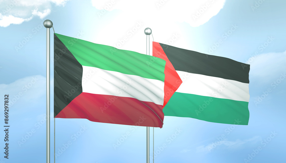 Palestine and Kuwait Flag Together A Concept of Relations Palestine and Kuwait Flag Together A Concept of Relations