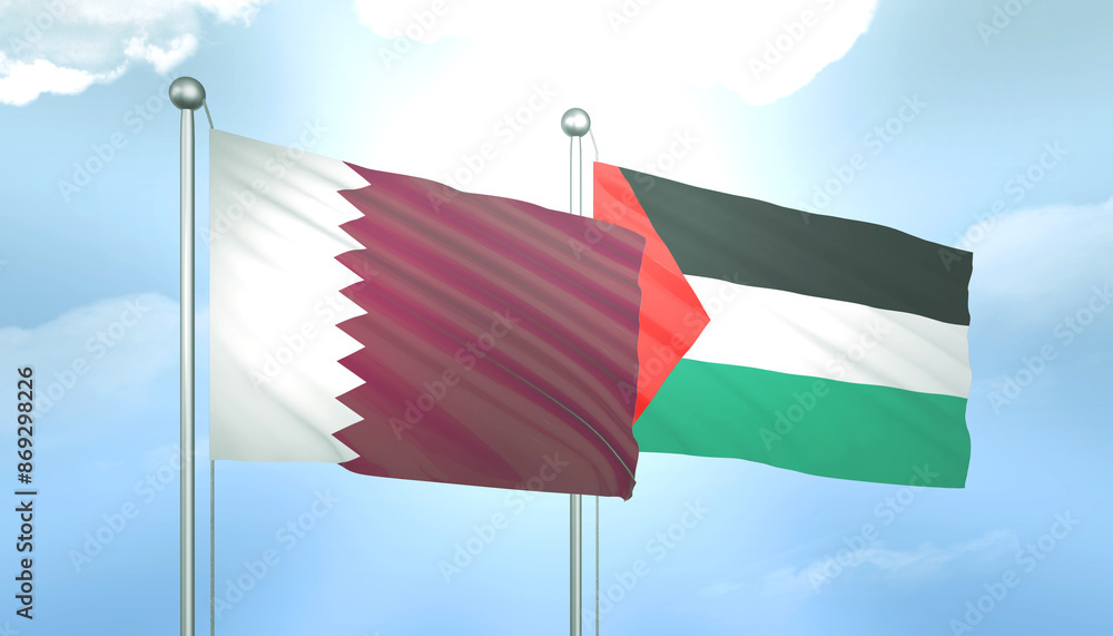 Palestine and Qatar Flag Together A Concept of Relations Palestine and Qatar Flag Together A Concept of Relations