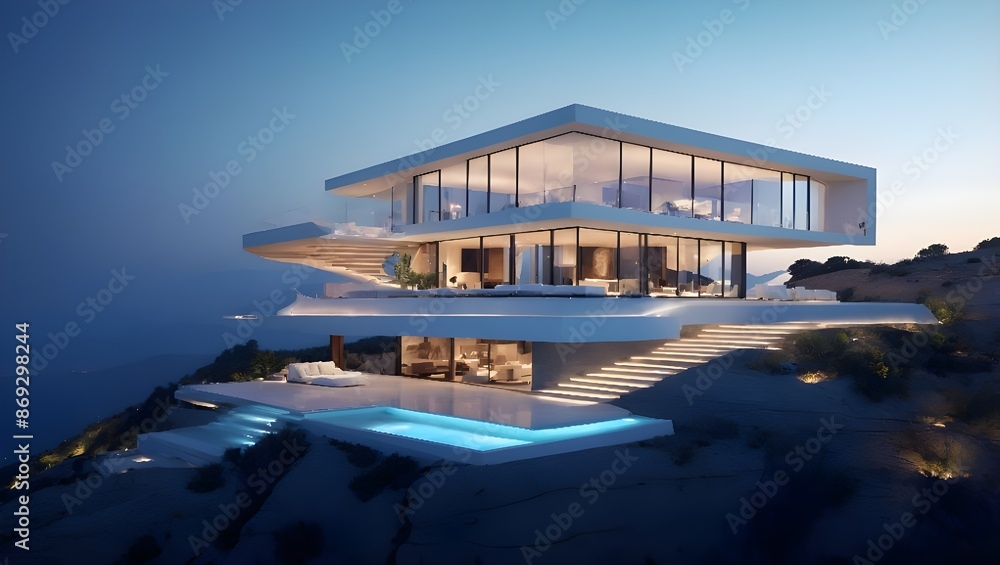 Fototapeta premium 3d rendering of modern cozy house, illustration