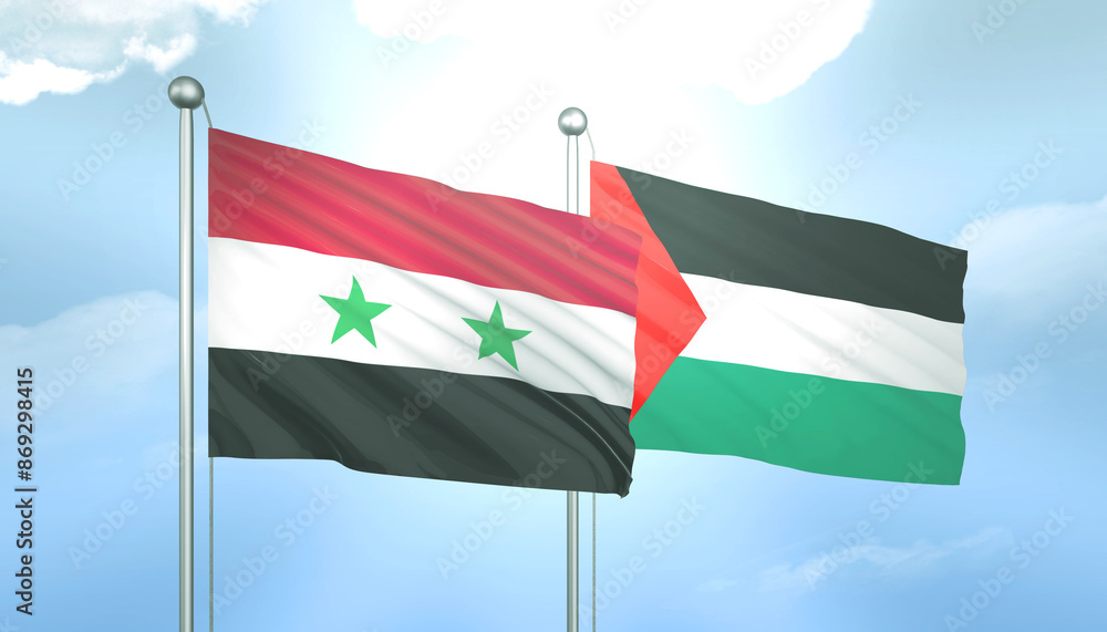 Palestine and Syria Flag Together A Concept of Relations Palestine and Syria Flag Together A Concept of Relations