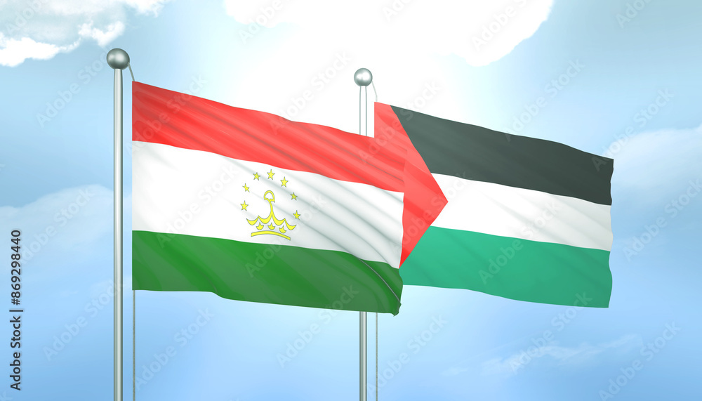 Palestine and Tajikistan Flag Together A Concept of Relations Palestine and Tajikistan Flag Together A Concept of Relations