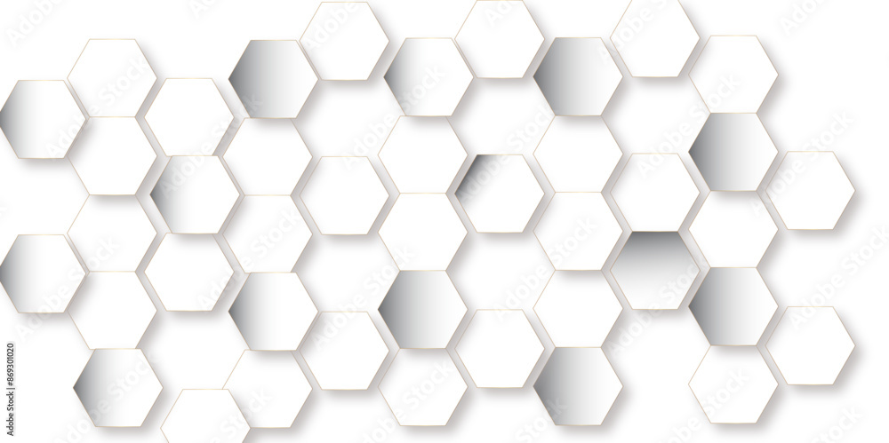 Naklejka premium Abstract pattern with hexagonal white and gray technology line paper background. Hexagonal 3d vector grid tile and mosaic structure simple style hexagonal graphic concept. Futuristic surface design.