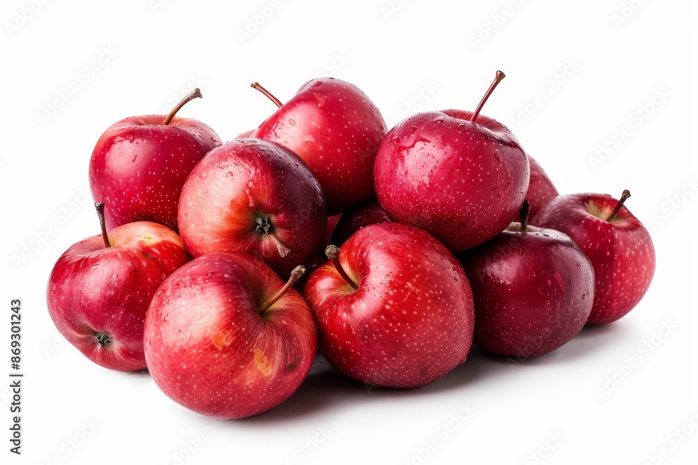 Fruit of the autumn season, ripe red apples with leaves isolated on white background. Fresh tasty and delicious apples of the autumn season. Fruit of the autumn season, ripe red apples with leaves isolated on white background. Fresh tasty and delicious apples of the autumn season.