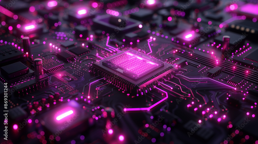 Abstract futuristic background in dark colors. Purple abstract microcircuits and processors. AI generative Abstract futuristic background in dark colors. Purple abstract microcircuits and processors. AI generative