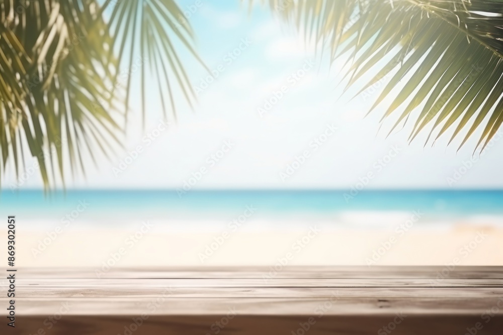 Tropical beach wooden table background Tropical beach wooden table background