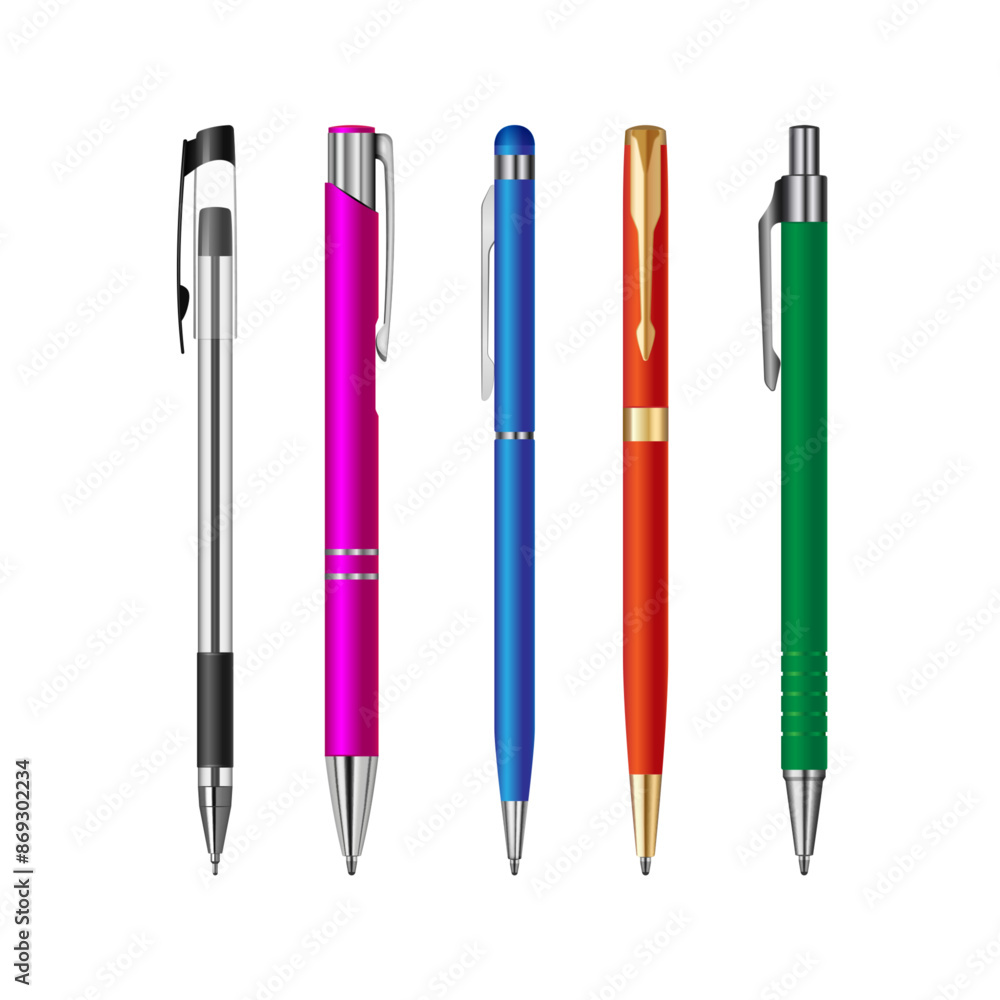 Set of school ballpoint pens. Vector illustration. Sketch for creativity. Set of school ballpoint pens. Vector illustration. Sketch for creativity.
