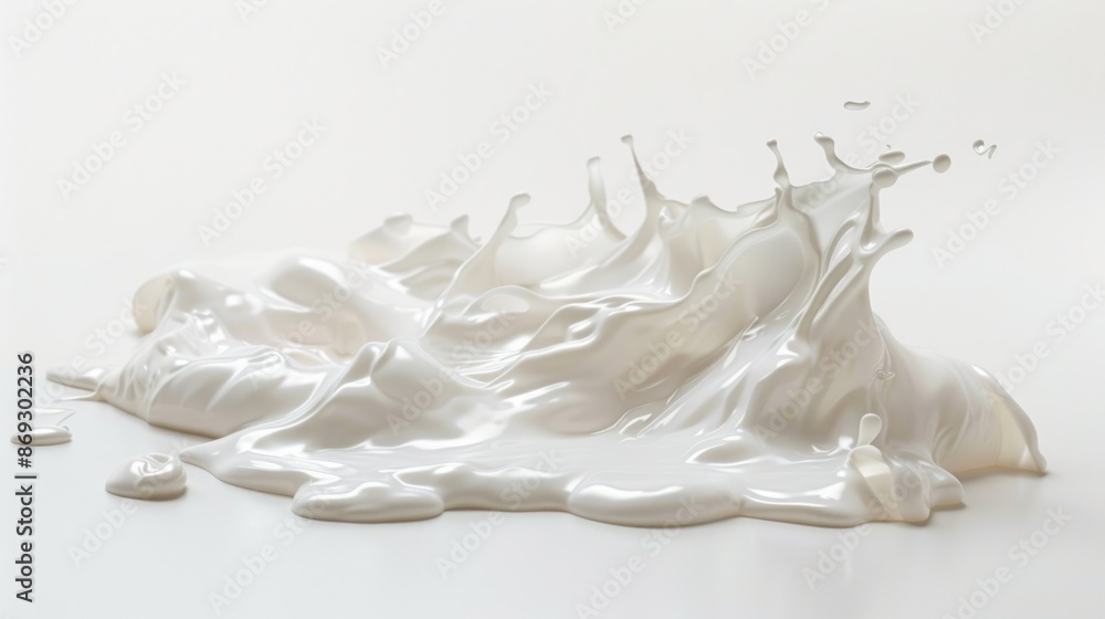 A close-up shot of a small splash of white liquid on a white surface, potentially used for cosmetic or science-related purposes A close-up shot of a small splash of white liquid on a white surface, potentially used for cosmetic or science-related purposes