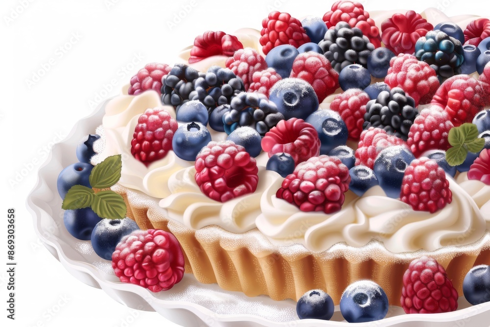 Indulge in a mouthwatering dessert, adorned with luscious fresh berries and a delicate sprinkle of powdered sugar. This delectable treat is a feast for the eyes and the taste buds. Indulge in a mouthwatering dessert, adorned with luscious fresh berries and a delicate sprinkle of powdered sugar. This delectable treat is a feast for the eyes and the taste buds.
